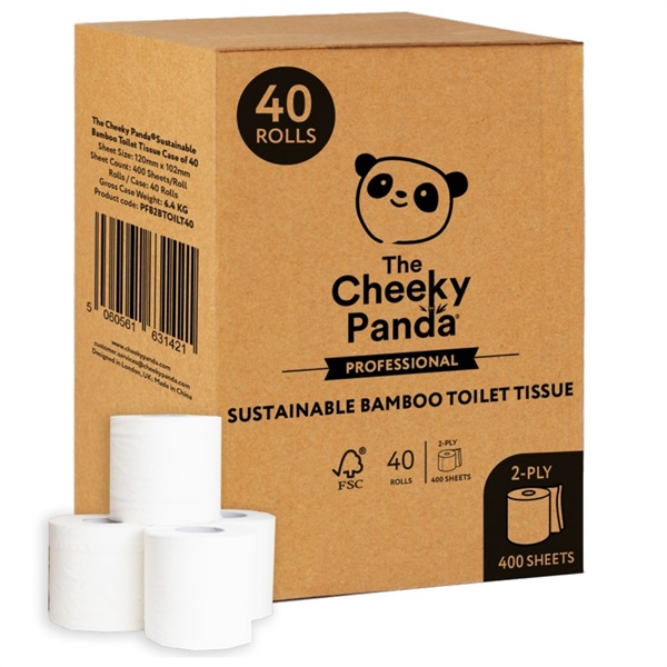Click for a bigger picture.Cheeky Panda Professional 2ply Bamboo Toilet Rolls 400 Sheet - Plastic Free Packaging