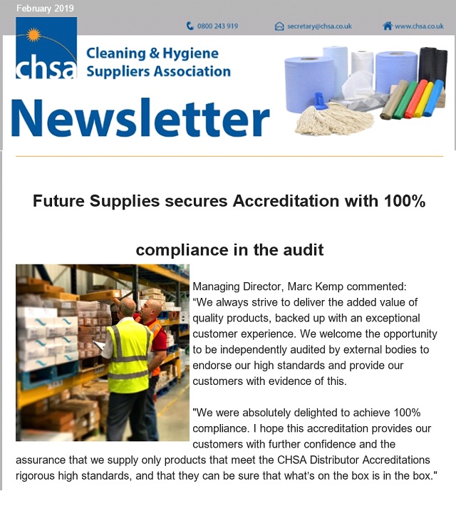 Futures Supplies Secures Accreditation With 100% Compliance - CHSA Newsletter