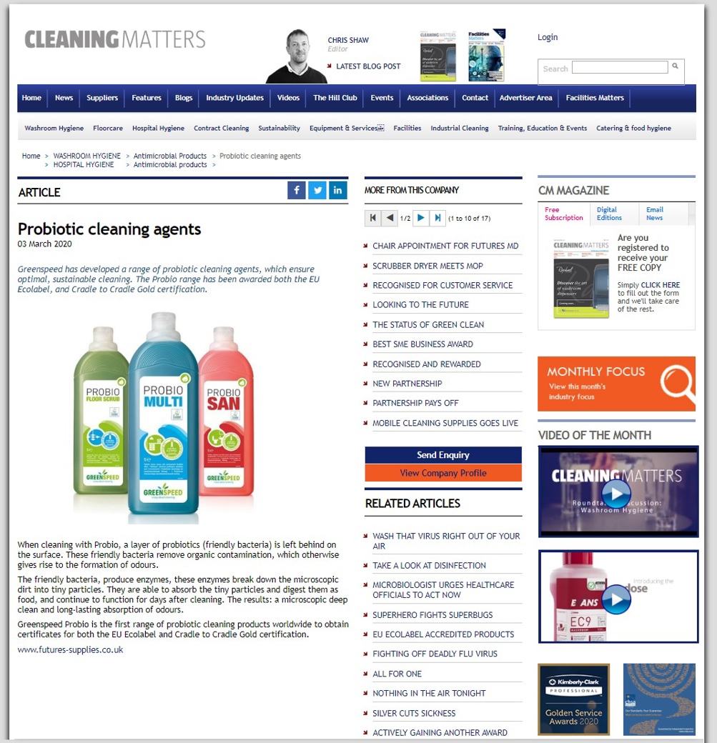 Greenspeed Probiotic Cleaning Gain EU Ecolabel and Cradle to Cradle Gold
