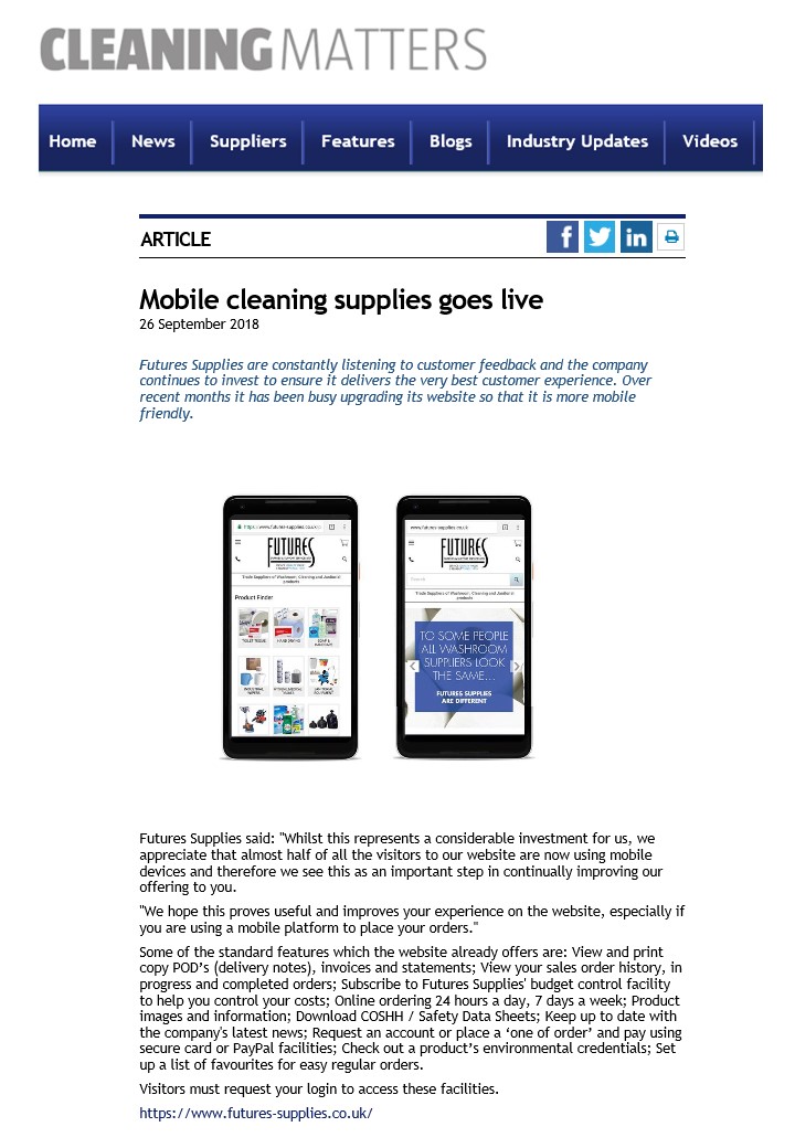 Mobile Cleaning Supplies Goes Live - Cleaning Matters
