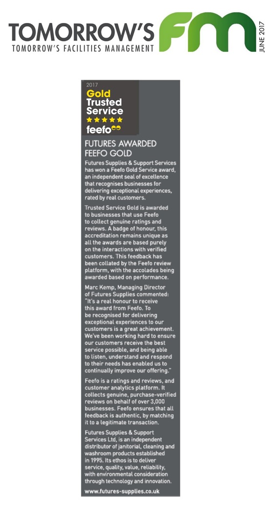 Futures Supplies Awarded Feefo Gold 2017