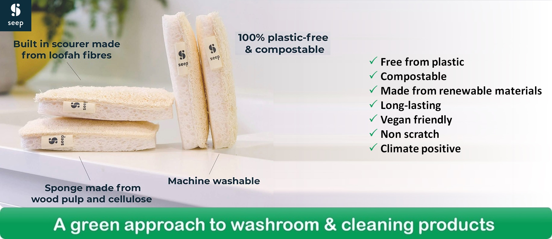 Seep Compostable Eco Sponge With Scourer  - Article 01
