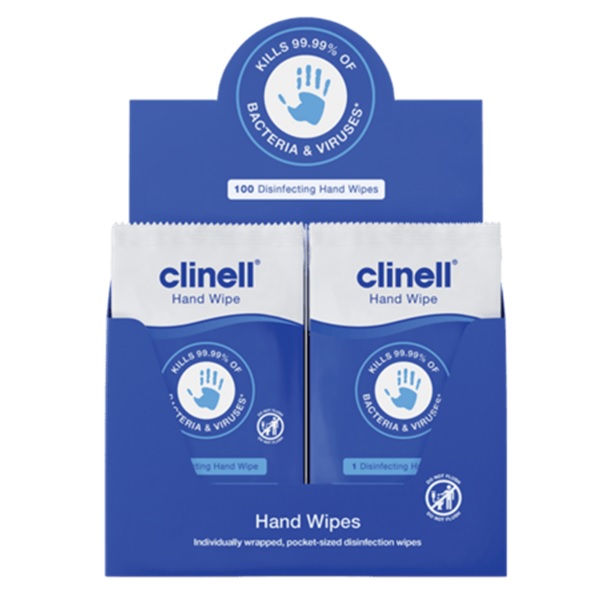 Clinell Antibacterial Hand Wipes Individually Wrapped (18x16cm)
