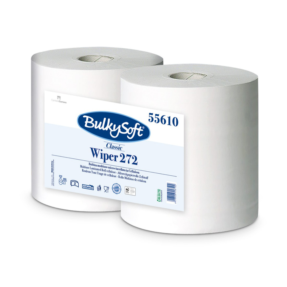 Bulkysoft 55610 Wiper Rolls 2ply White 800 Sheet / 272m