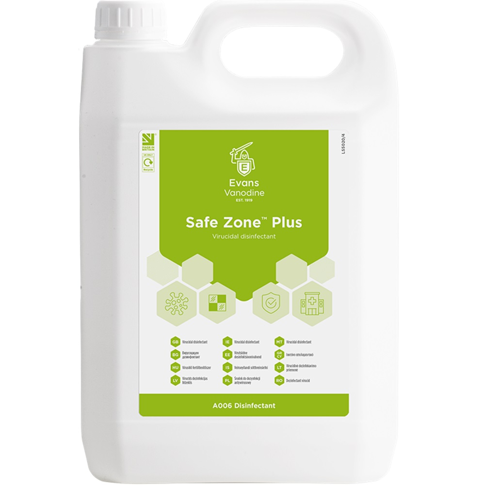 Safe Zone Plus Virucidal Disinfectant 5L - RTU Passes EN 14476 EN 1276
