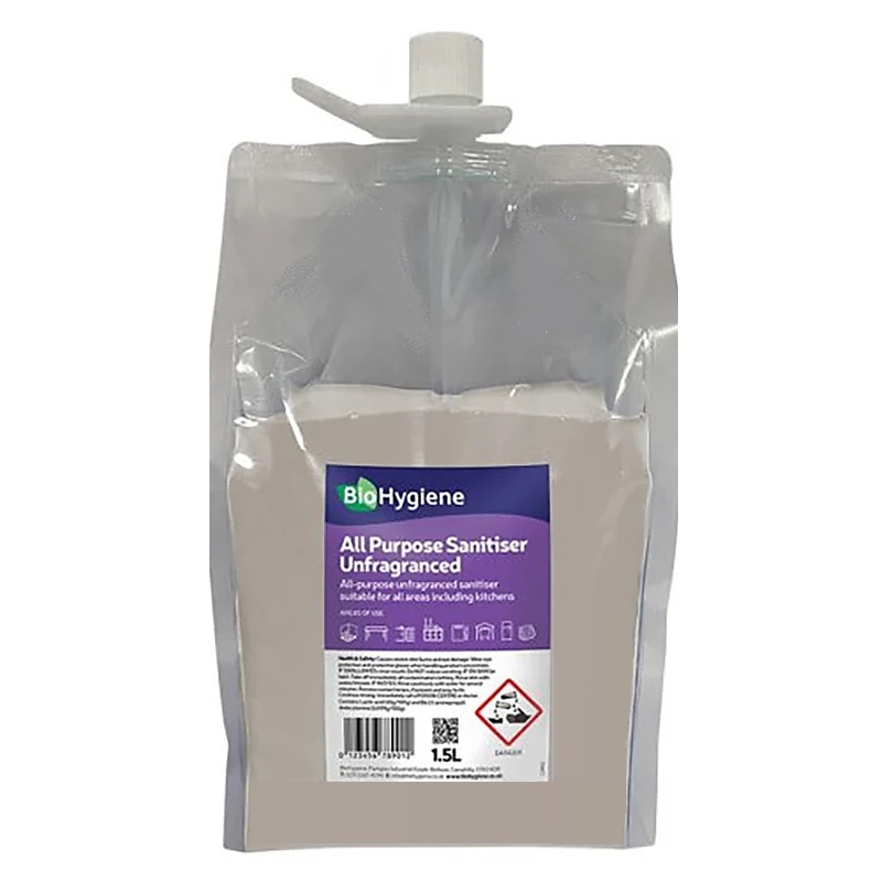 BioHygiene UNFRAGRANCED Sanitiser 1.5L Concentrated Dosing Pouch