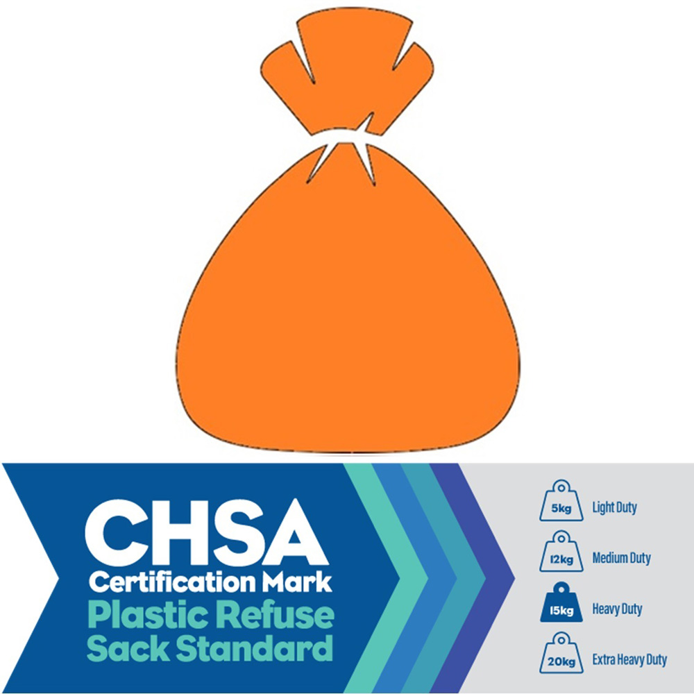 Orange Refuse Sacks CHSA - Heavy Duty (15kg) 90L 18x29x38