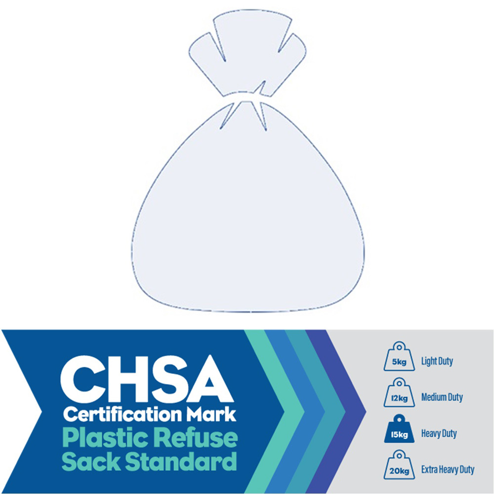 Clear Refuse Sacks CHSA - Heavy Duty (15kg) 90L 18x29x38 - 100% Recycled