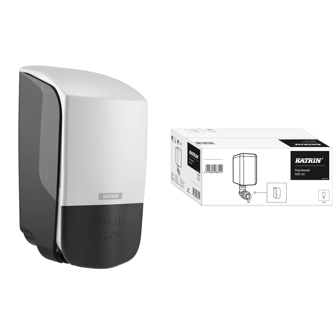 Katrin System Soap Dispenser Starter Pack White - Kit Includes 12x 500ml Cartridges