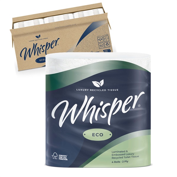 Click for a bigger picture.Whisper Eco 2ply Toilet Roll - Plastic Free Packaging