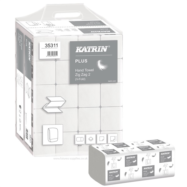 Click for a bigger picture.Katrin Plus 85040 / 35311 Zig Zag Hand Towel White - V Fold