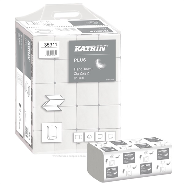 Click for a bigger picture.Katrin Plus 35311 Zig Zag Hand Towel 2ply White - V-Fold (Formerly 85040)