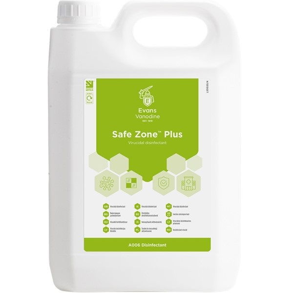 Click for a bigger picture.Safe Zone Plus Virucidal Disinfectant 5L - RTU Passes EN 14476 EN 1276