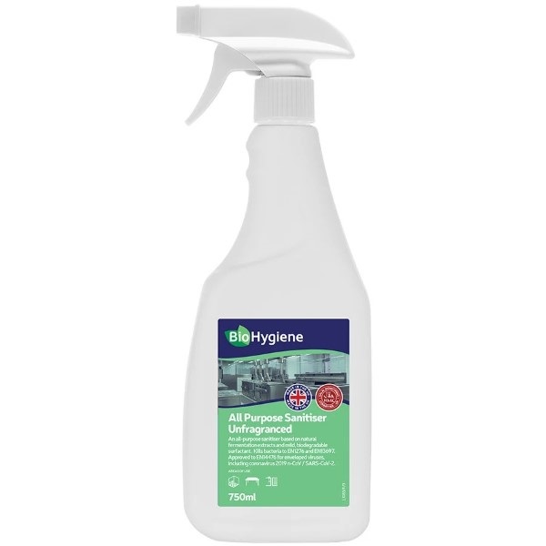 Click for a bigger picture.BioHygiene All Purpose Sanitiser 750ml - Unfragranced Virucidal Cleaner Santiser