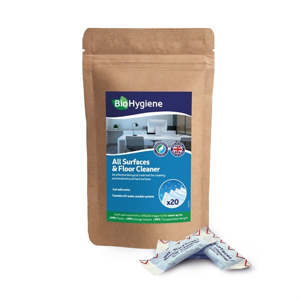 Click for a bigger picture.BioHygiene All Surfaces + Floor Cleaner - Water Soluble Paper Sachets