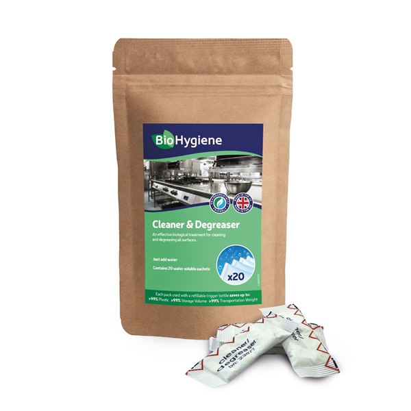 Click for a bigger picture.BioHygiene Cleaner + Degreaser - Water Soluble Paper Sachets