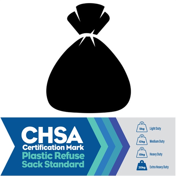 Click for a bigger picture.Black Refuse Sacks Wide CHSA Extra Heavy Duty (18kg) 110L 18x32x38