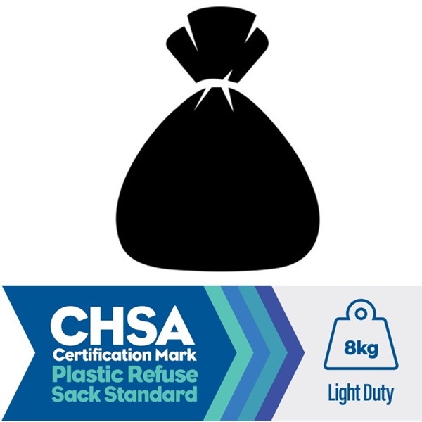 Click for a bigger picture.Black Refuse Sacks CHSA - Light Duty (8kg) 90L 18x29x38