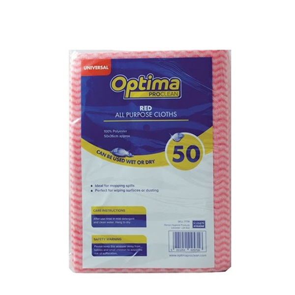 Click for a bigger picture.Optima Proclean Red PK 50 All Purpose Cloths