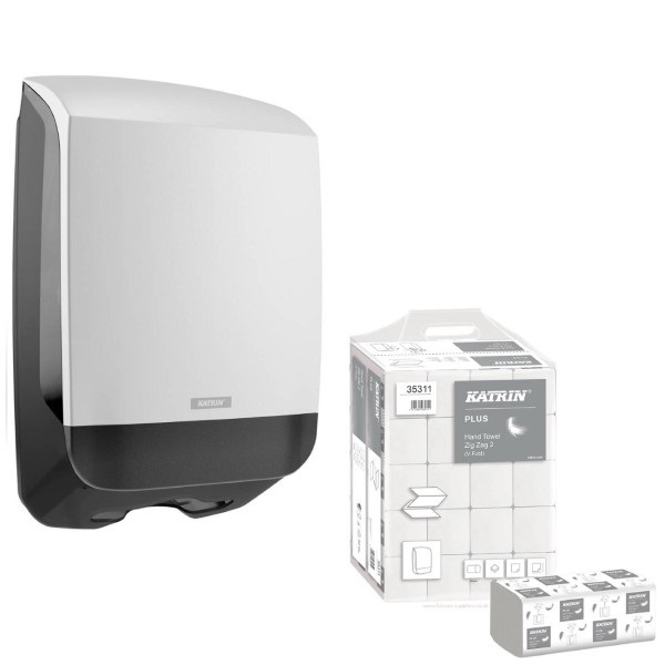 Click for a bigger picture.Katrin Hand Towel Dispenser Starter Pack - Kit Includes 4,000 Towels