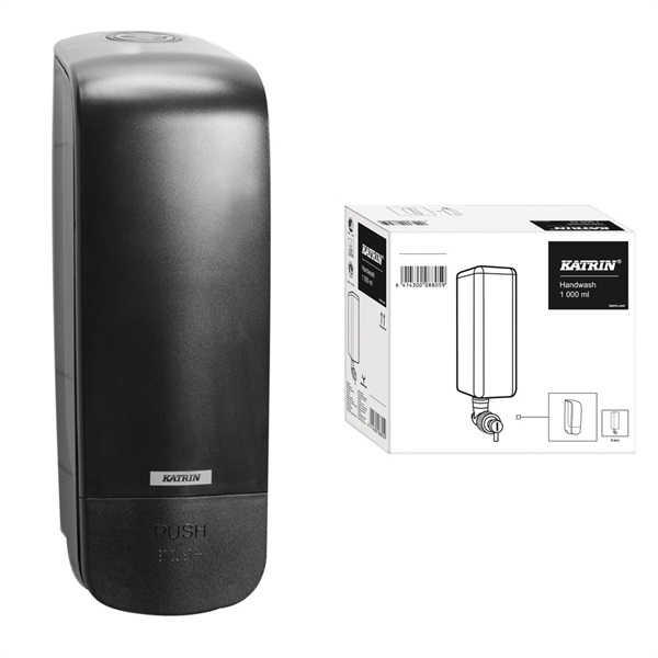 Click for a bigger picture.Katrin System Soap Dispenser Starter Pack  Black - Kit Includes 6x 1L Cartridges