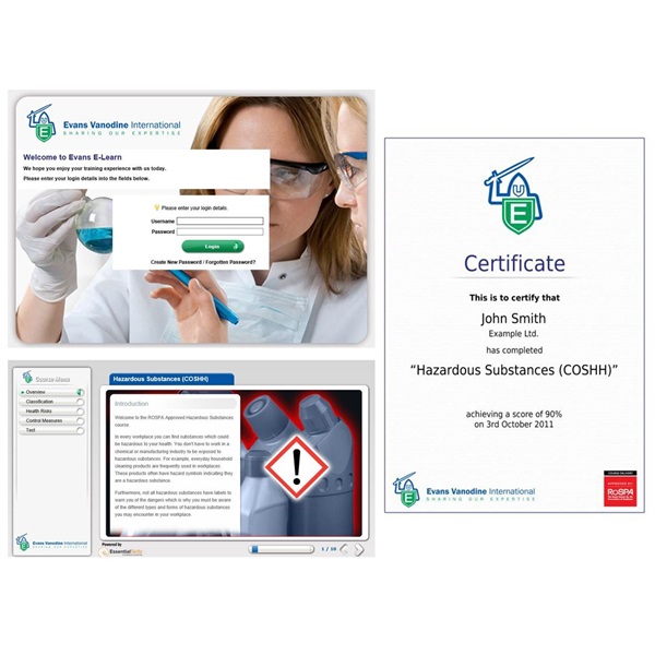 Click for a bigger picture.Evans Vanodine E-Learn Interactive Online COSHH Training